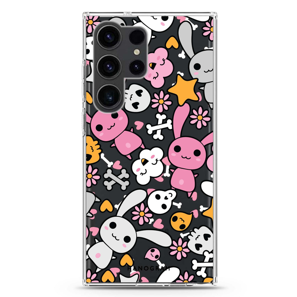 Bunny Doodles Samsung Galaxy S26/S25/S24/S23/S22 Ultra ultra clear case, transparent design, main view