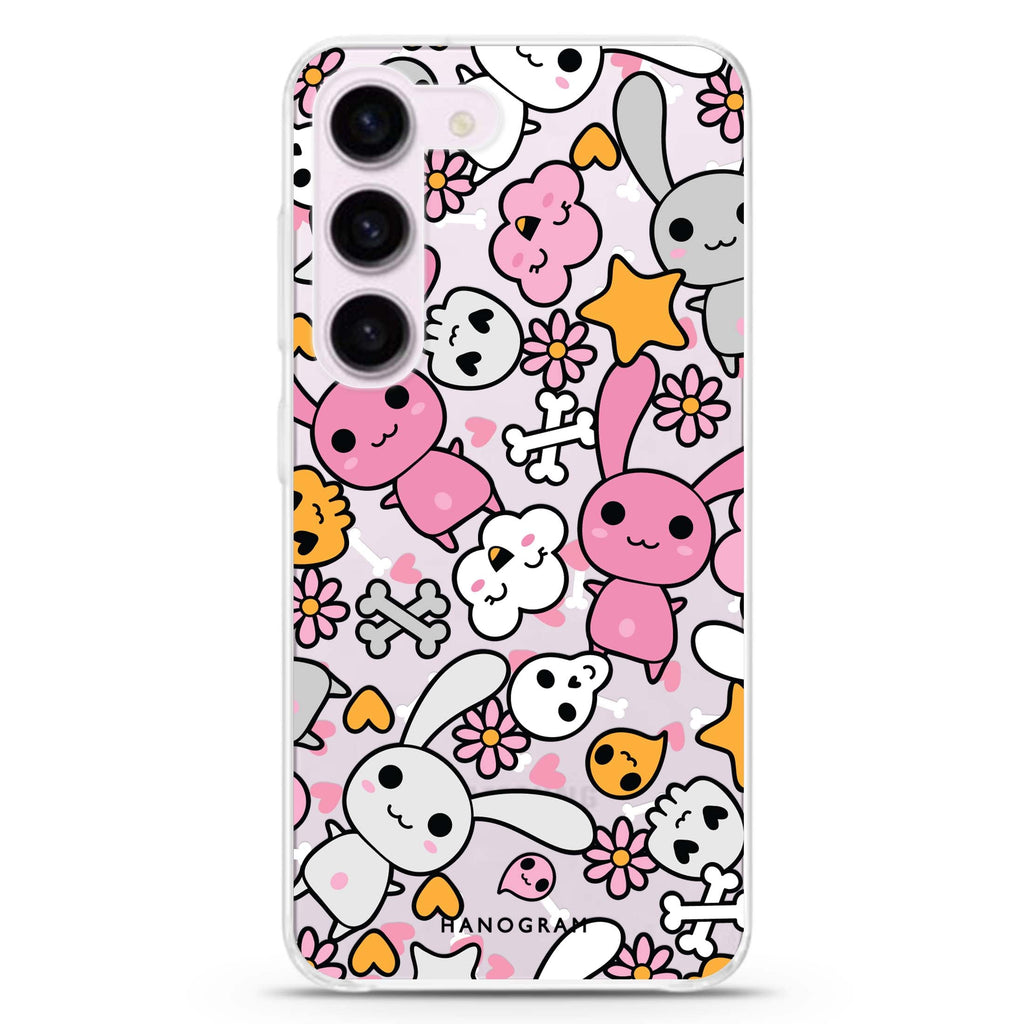 Bunny Doodles ultra-clear case for Samsung Galaxy S23/S22, front view