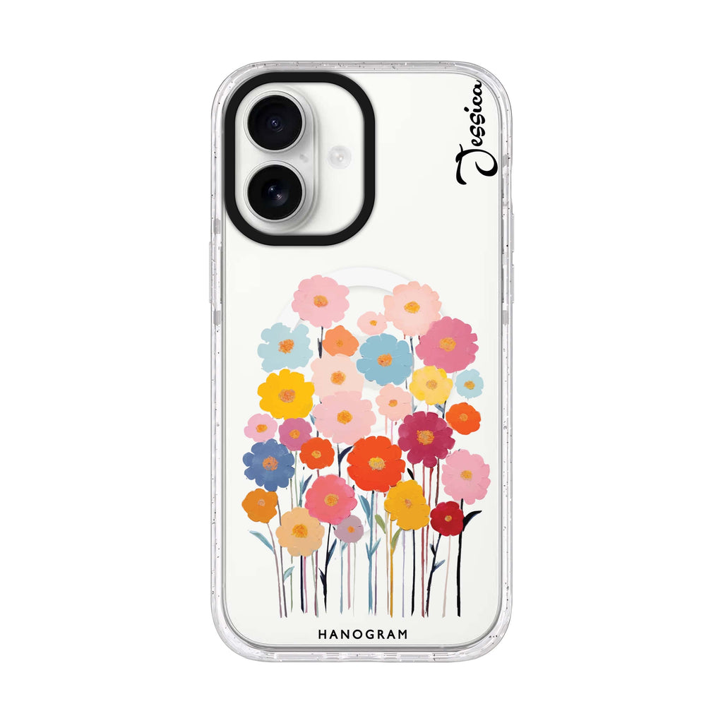 Garden Blooms personalized name iPhone 17 ultra clear MagSafe case, front product view