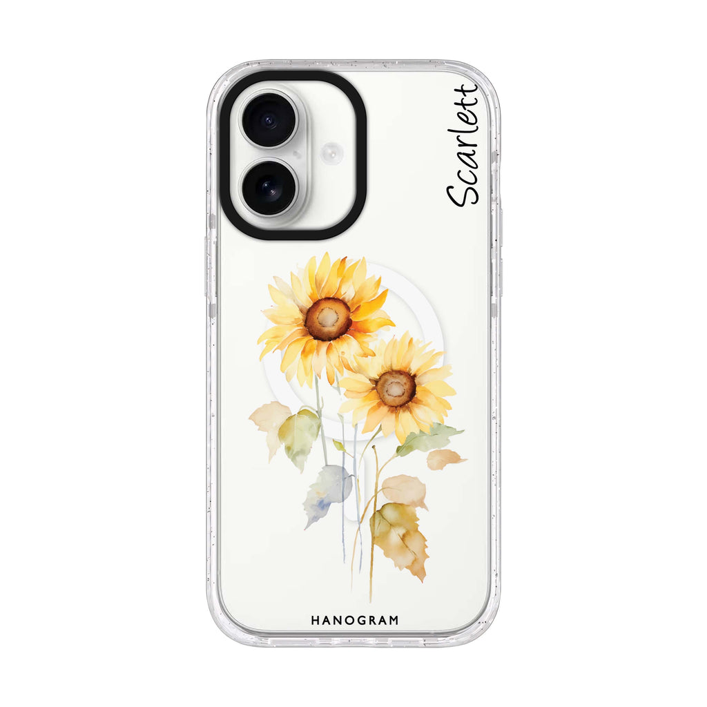 Sunny Blooms personalized name iPhone 17 ultra clear MagSafe case, front product view