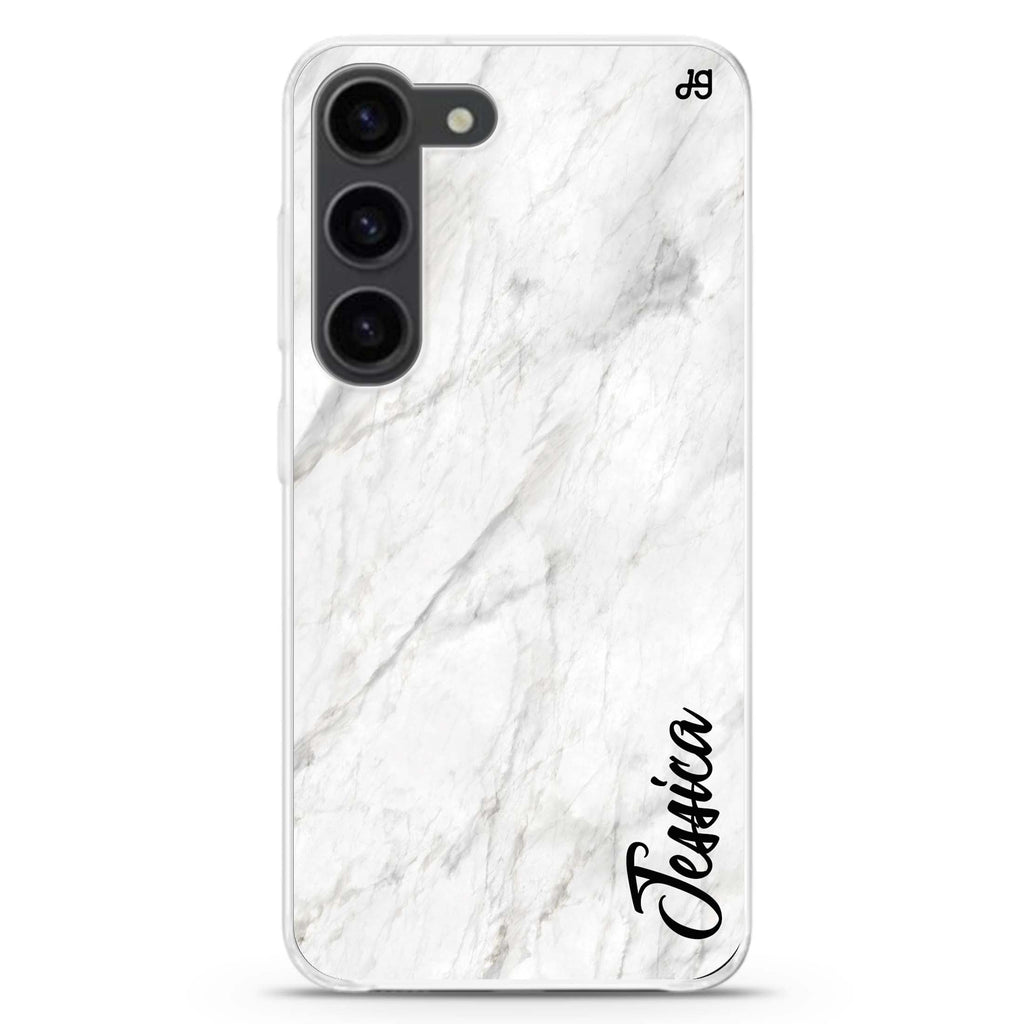White Marble Deep Love personalized ultra-clear case for Samsung Galaxy S23/S22, front view