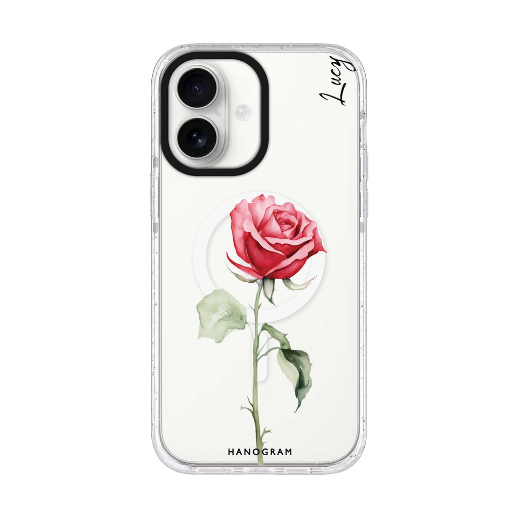 Rose Radiance personalized name iPhone 17 ultra clear MagSafe case, front product view