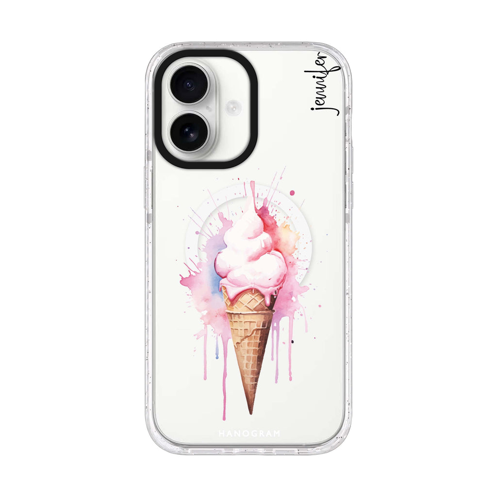 Sweet Swirls personalized name iPhone 17 ultra clear MagSafe case, front product view