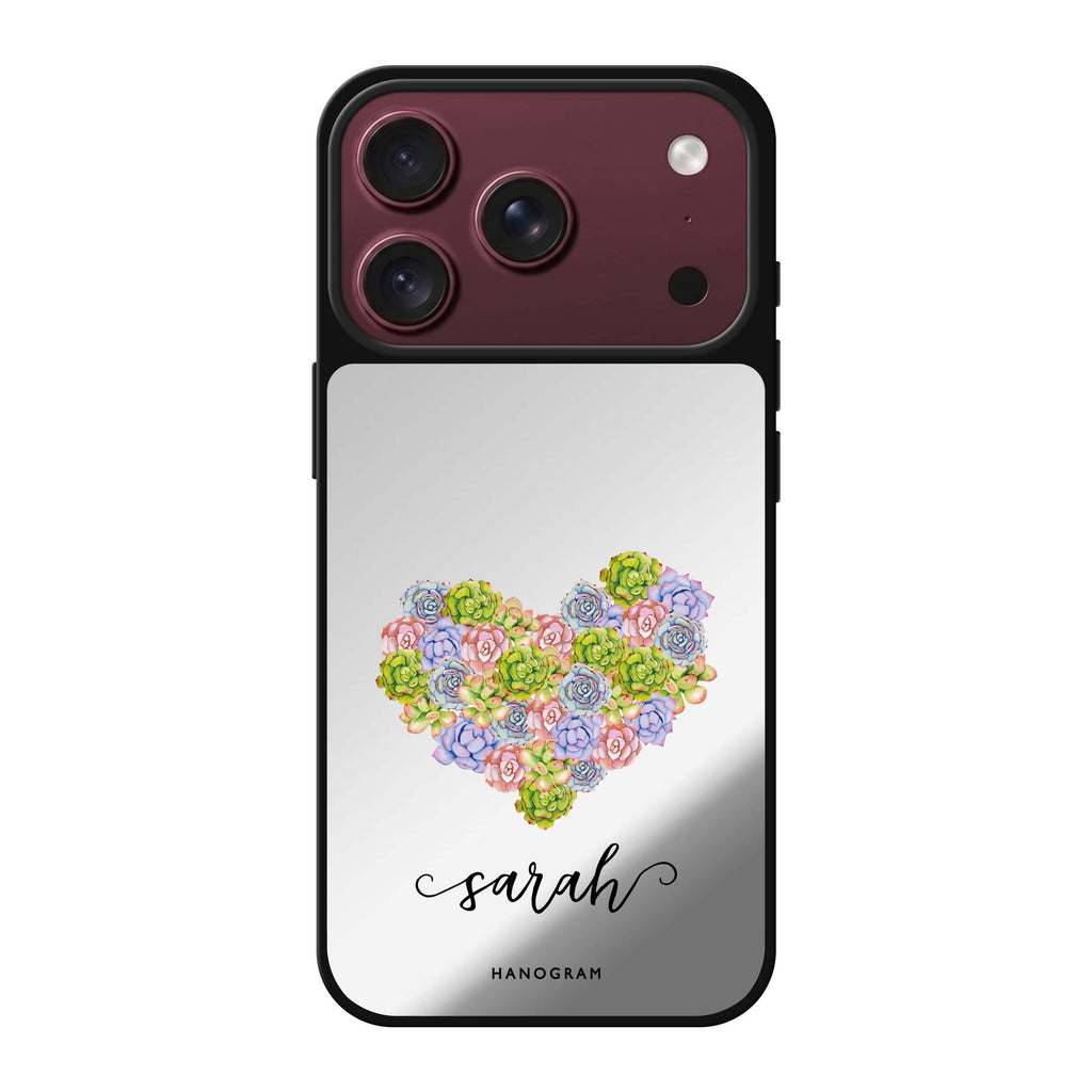 Floral Heart personalized name valentines flower heart floral iPhone 18 Pro Max mirror case