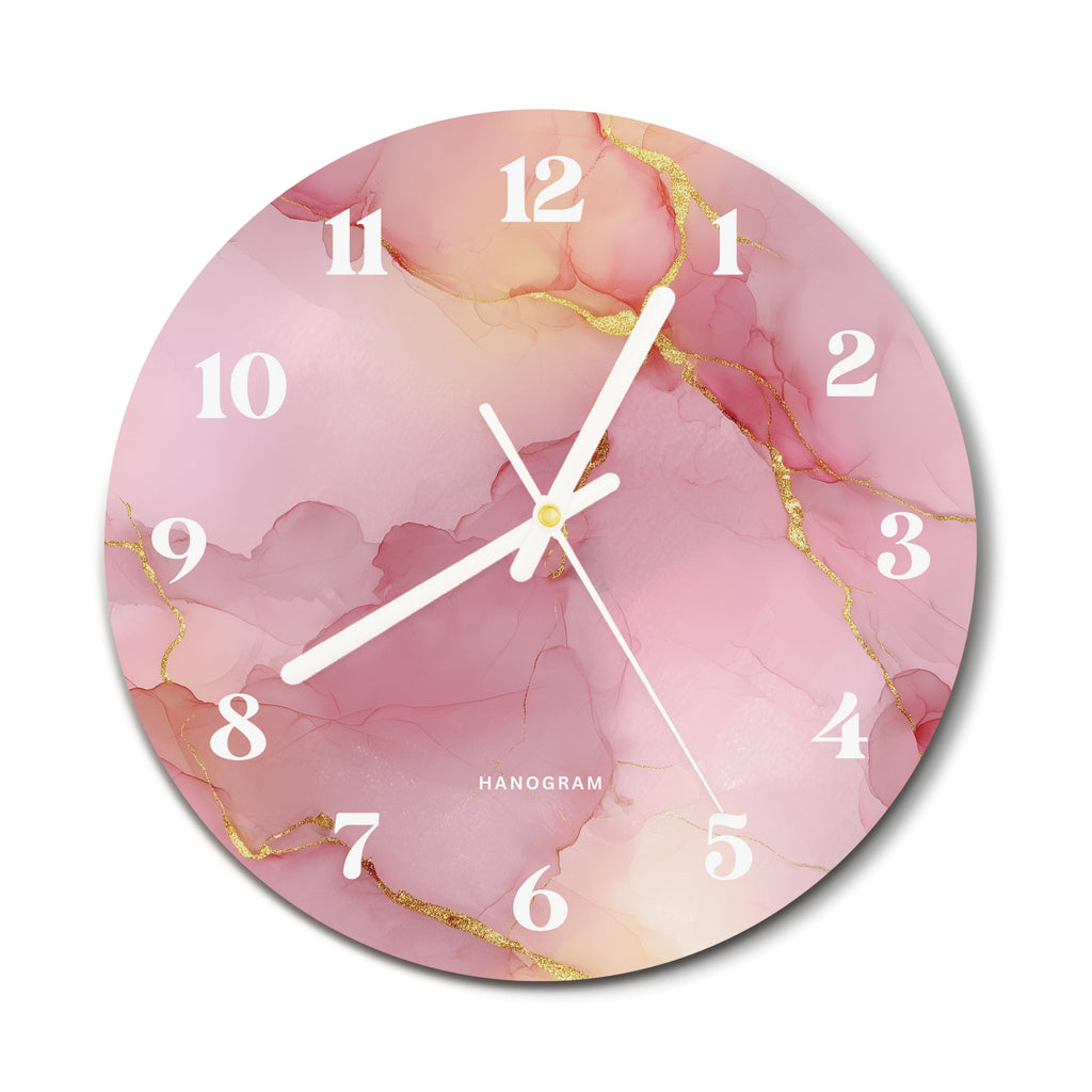 Pink Gold Vein premium glass wall clock, marble home decor clock, main view