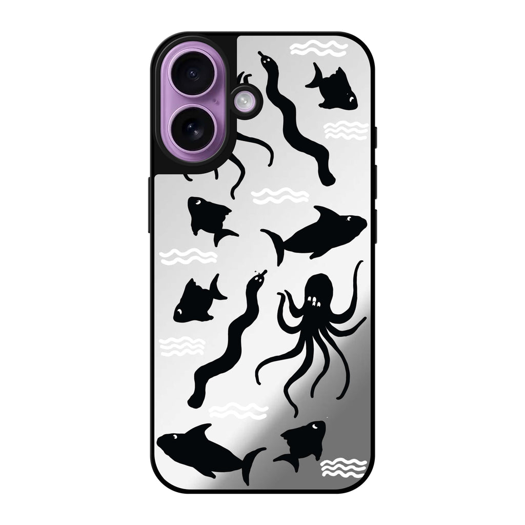 Reflective iPhone 16 Mirror Case –Water, Ocean and Sea Animals Design