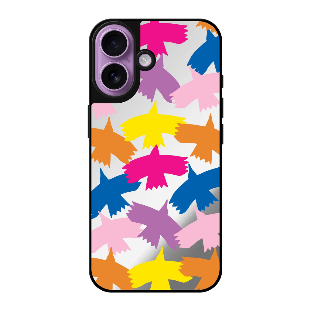 Reflective iPhone 16 Mirror Case –Colourful Birds Design