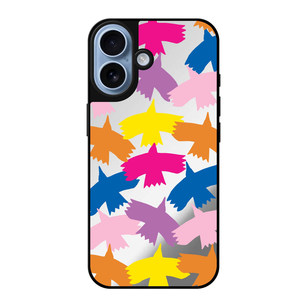 Reflective iPhone 16 Mirror Case –Colourful Birds Design