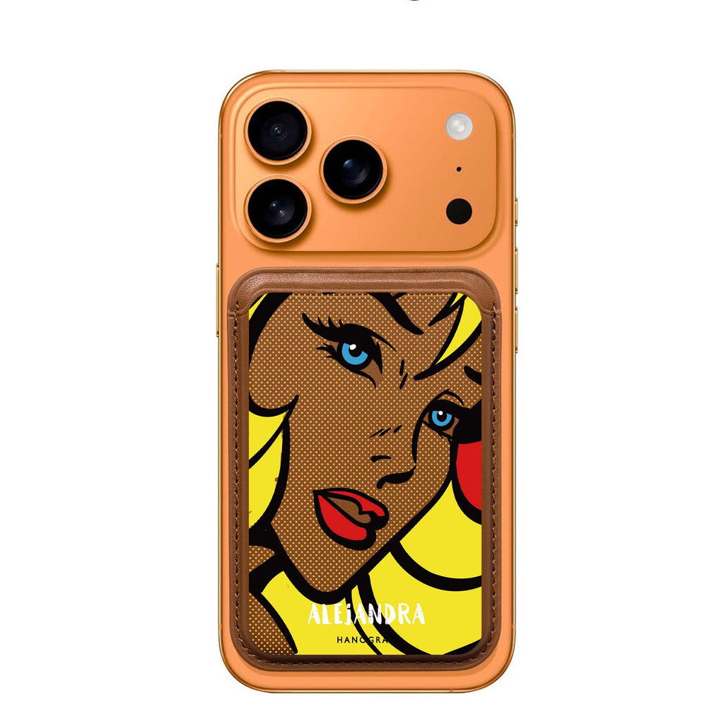 Pop Girl custom name MagSafe wallet for iPhone, personalized magnetic card holder, main view