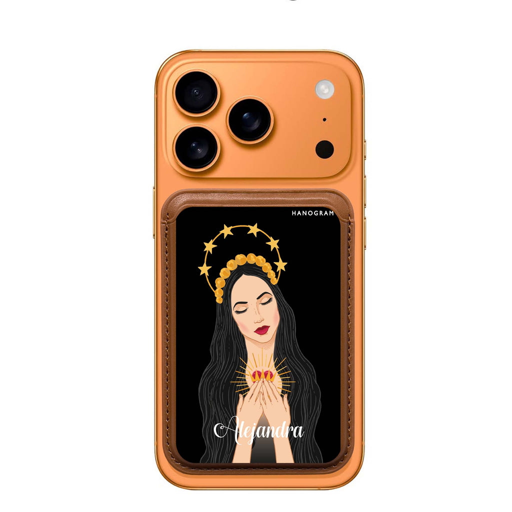 The Virgin Mary custom name MagSafe wallet for iPhone, personalized magnetic card holder, main view