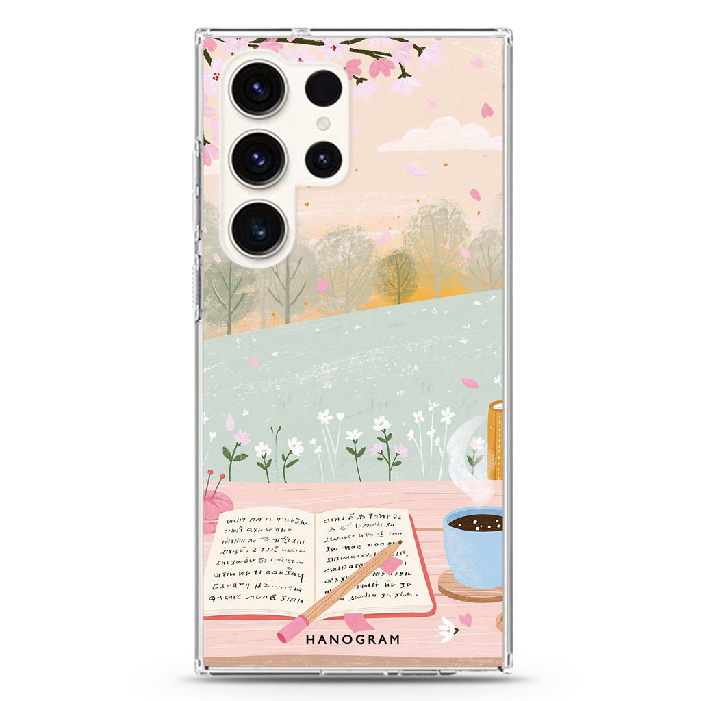 Pages by the Spring Window Samsung Galaxy Ultra Clear Case — front view
