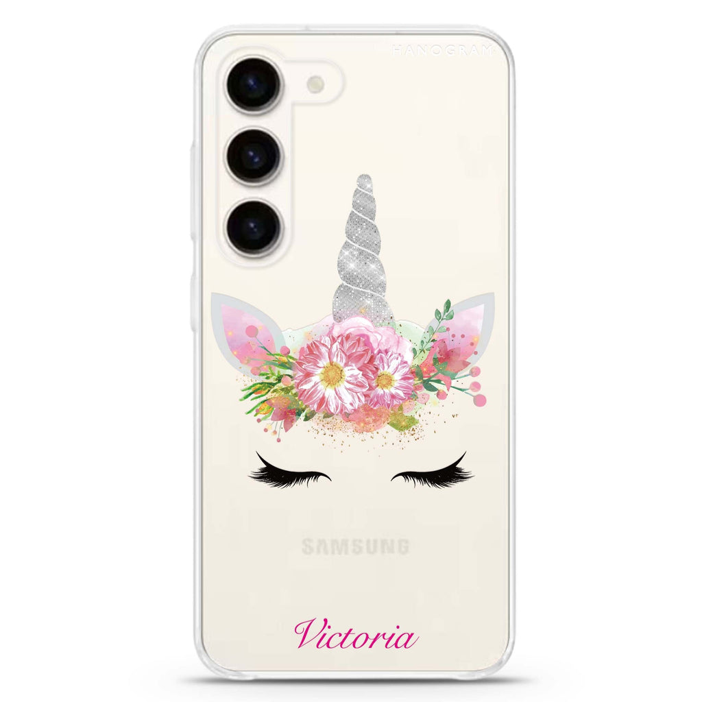 Unicorns Brow personalized ultra-clear case for Samsung Galaxy S23/S22, front view