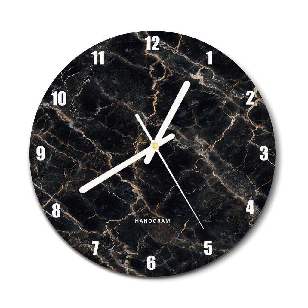 Obsidian Gold Vein premium glass wall clock, marble home decor clock, main view