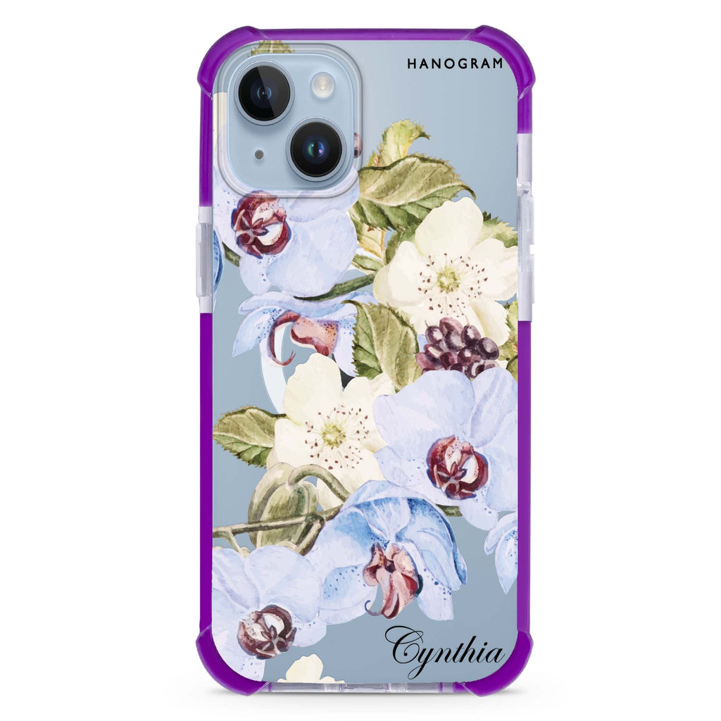Light Blue Floral iPhone 15 Plus MagSafe Compatible Ultra Shockproof Case