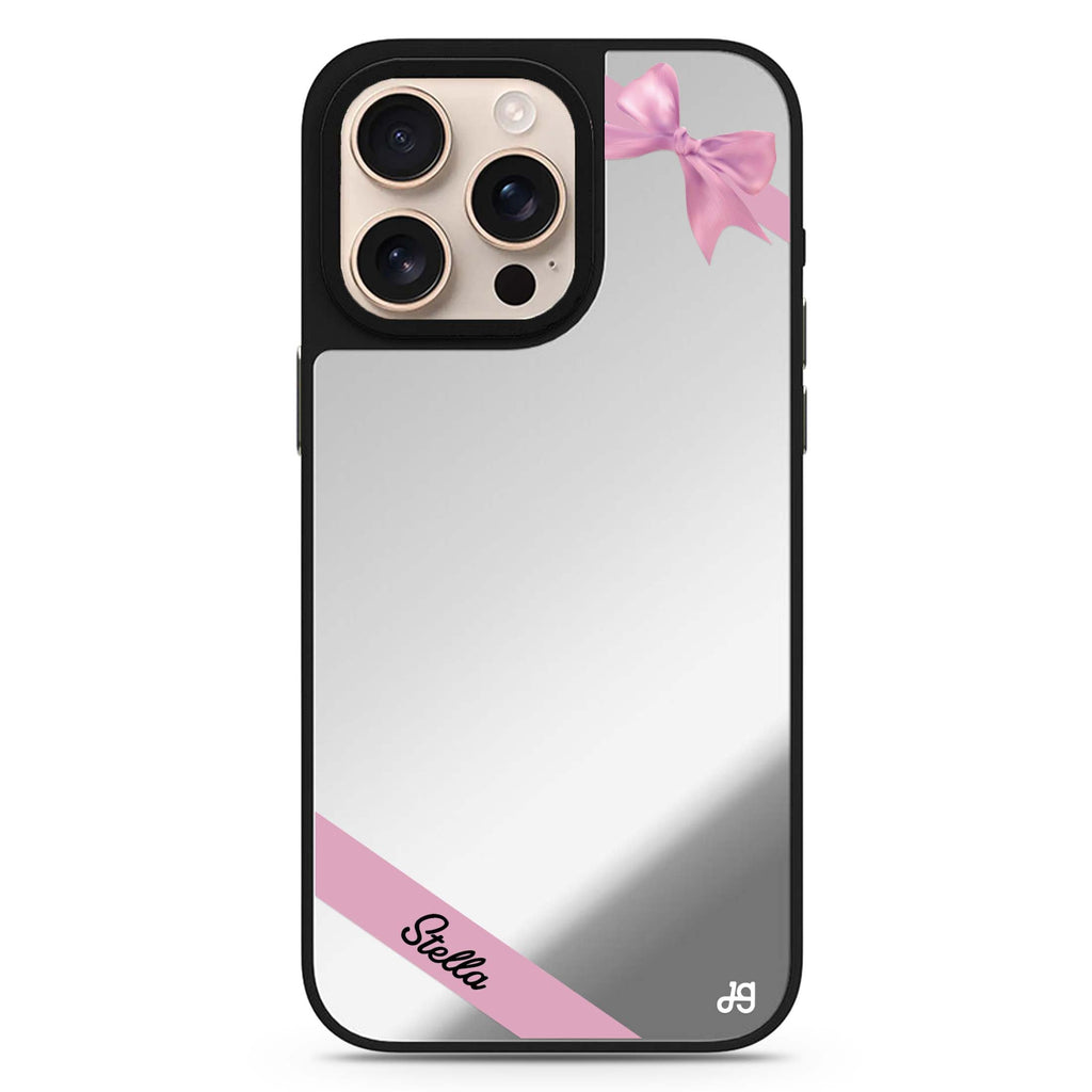 Pink Bow personalized name cute aesthetic design iPhone 16/15/14 Pro Max & Pro mirror case