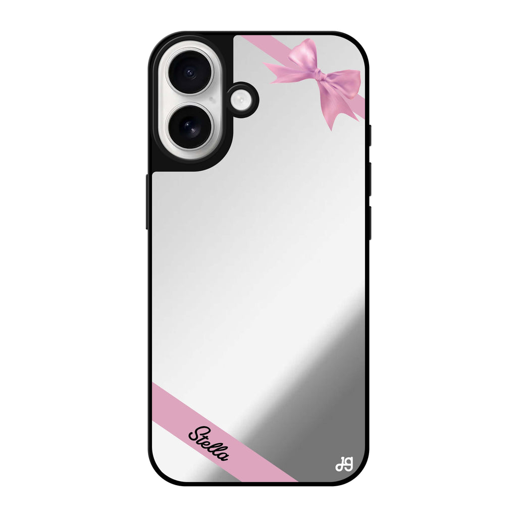 Reflective iPhone 16 Mirror Case –Pink Bow Design