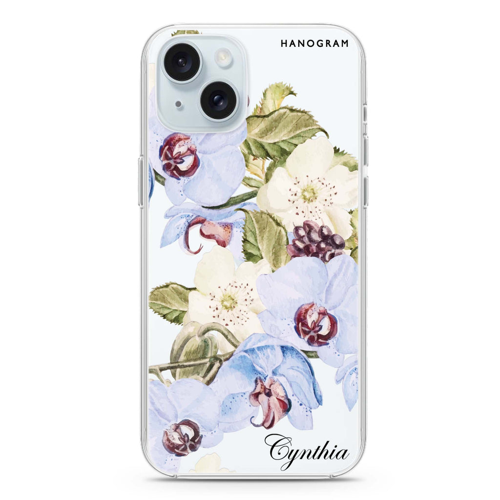 Light Blue Floral iPhone 15 plus Ultra Clear Case