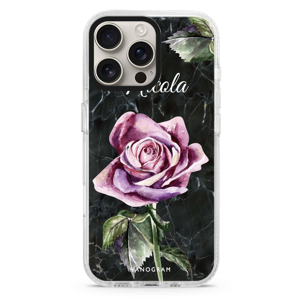 Black Marble Rose MagSafe Compatible iPhone 16 Pro Ultra Clear Case - Personalized and Stylish Protection