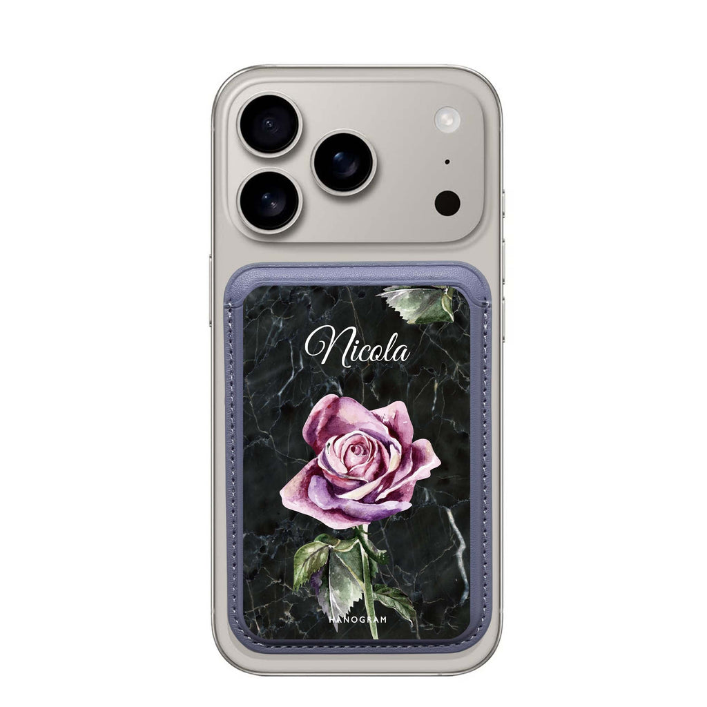 Black Marble custom name MagSafe wallet for iPhone, personalized magnetic card holder, main view