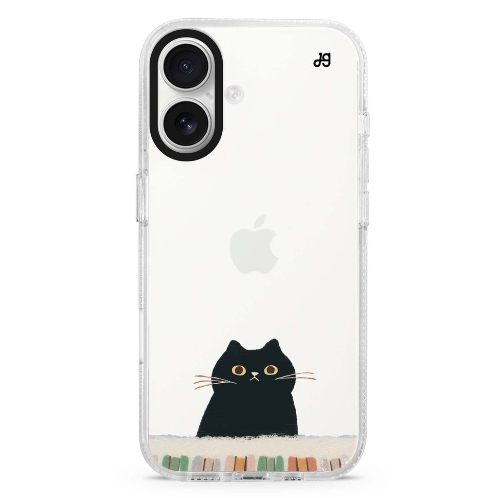 Cat Sonata iPhone 16 and 16 Plus ultra clear case, transparent cat artwork, front product view