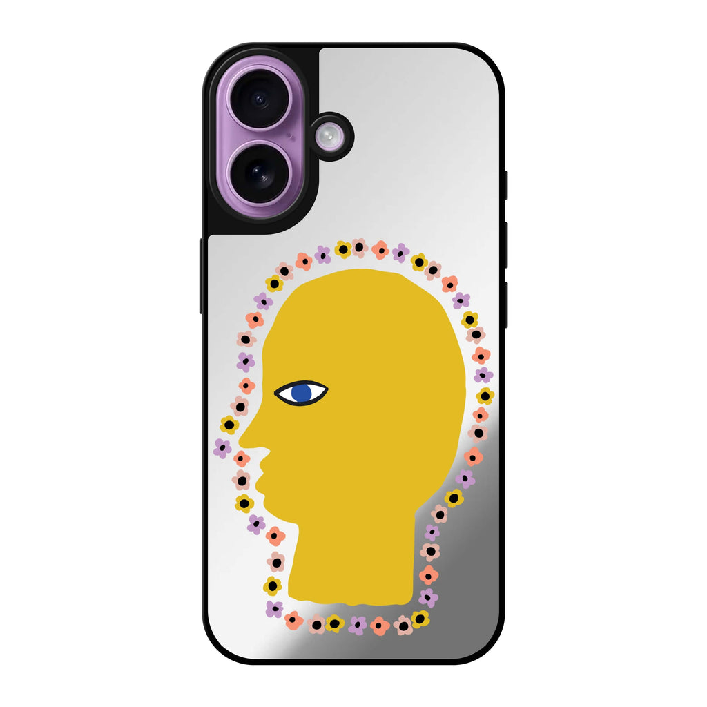 Reflective iPhone 16 Mirror Case –Floral Brain Design