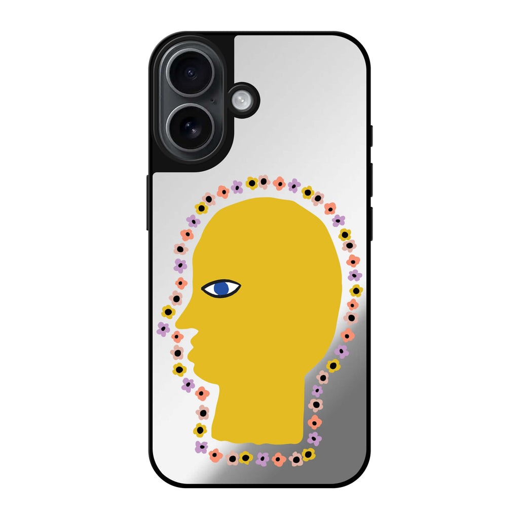 Reflective iPhone 16 Mirror Case –Floral Brain Design