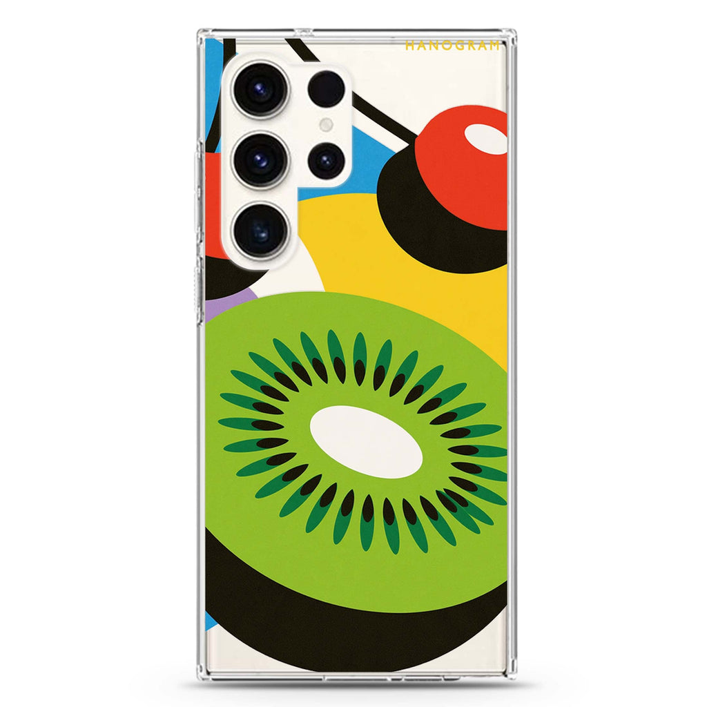 Kiwi Cherry Colorblock Samsung Galaxy Ultra Clear Case — front view