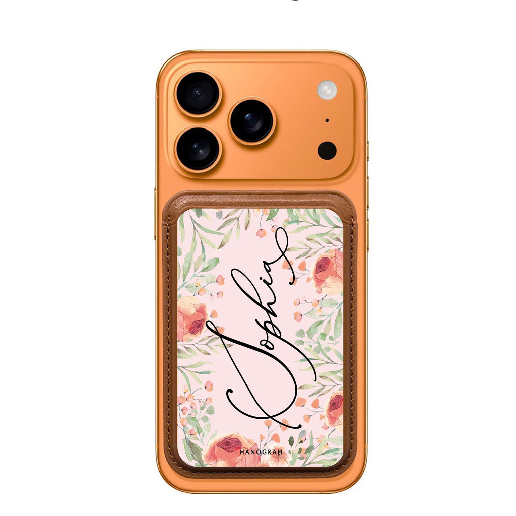 Glamorous Garden custom name MagSafe wallet for iPhone, personalized magnetic card holder, main view