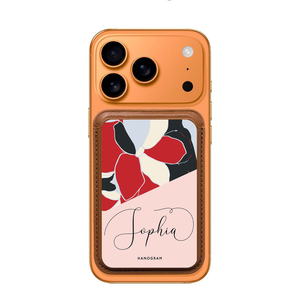 Floral POP custom name MagSafe wallet for iPhone, personalized magnetic card holder, main view