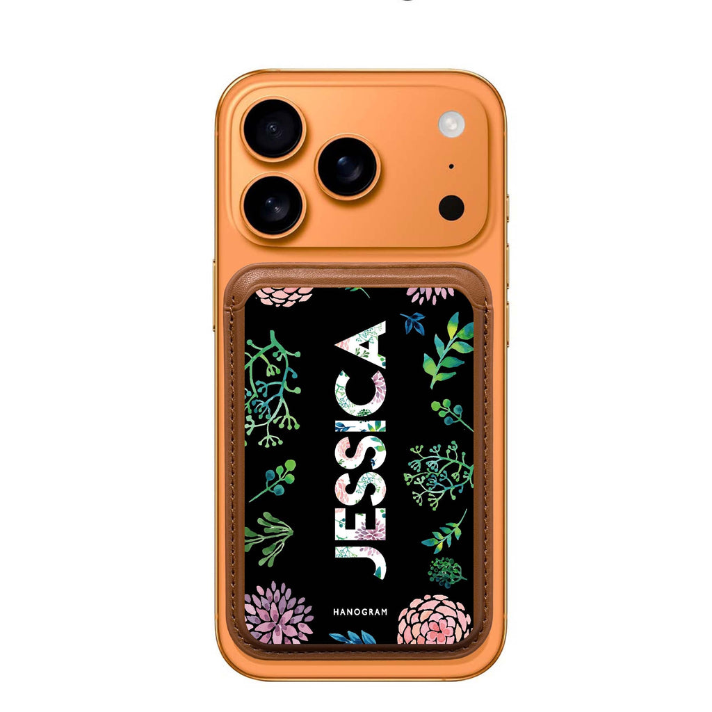 Garden in Rainforest custom name MagSafe wallet for iPhone, personalized magnetic card holder, main view