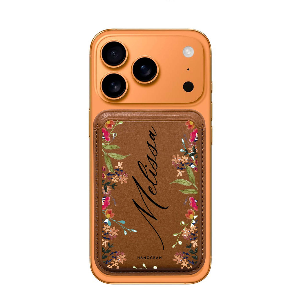 Rustic Garden custom name MagSafe wallet for iPhone, personalized magnetic card holder, main view