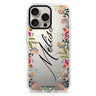 Rustic Garden custom name iPhone 16/15/14 Pro Max & Pro ultra clear case typography design, front product view
