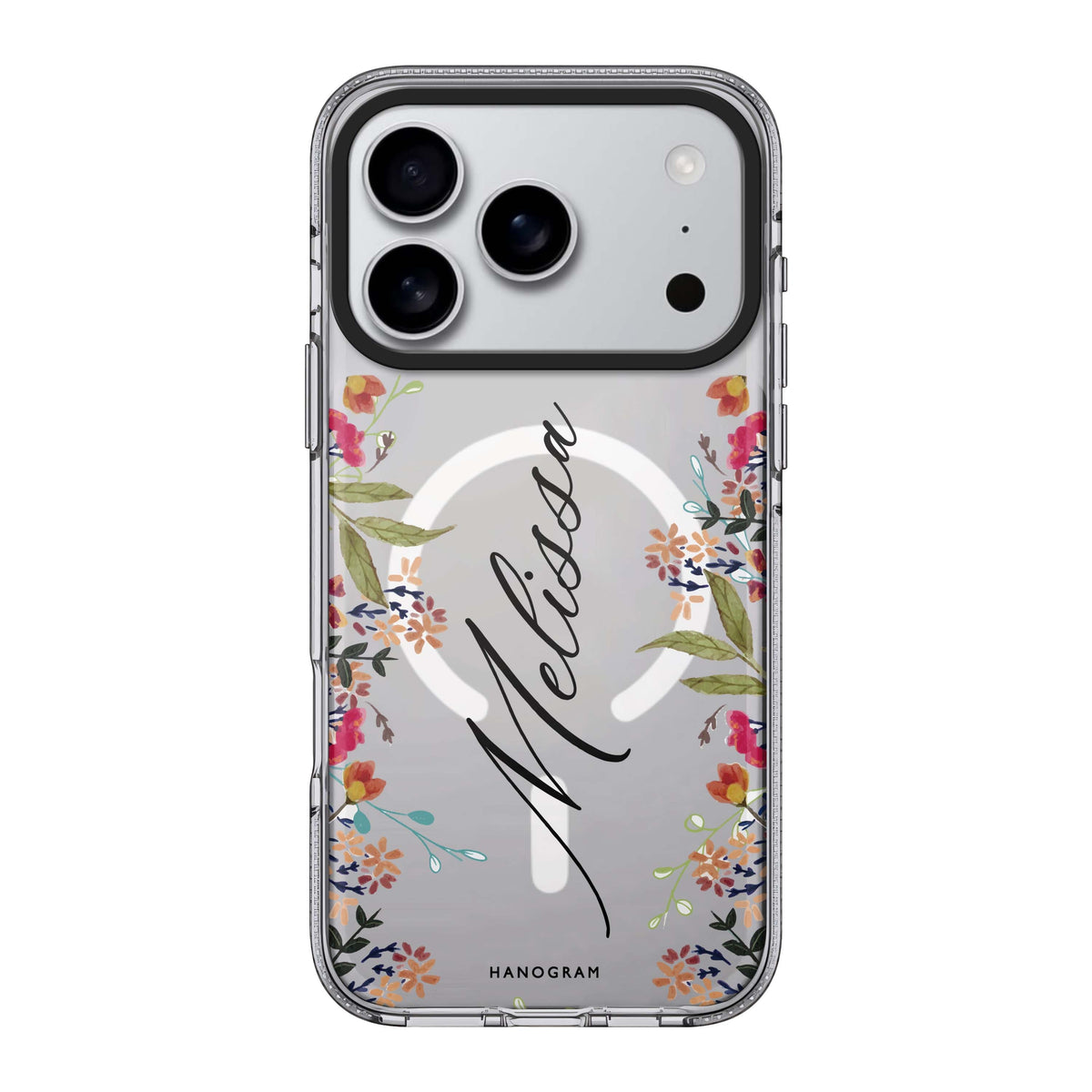 Rustic Garden personalized Ultra Clear Case from Hanogram shown on an iPhone 17 Pro Max