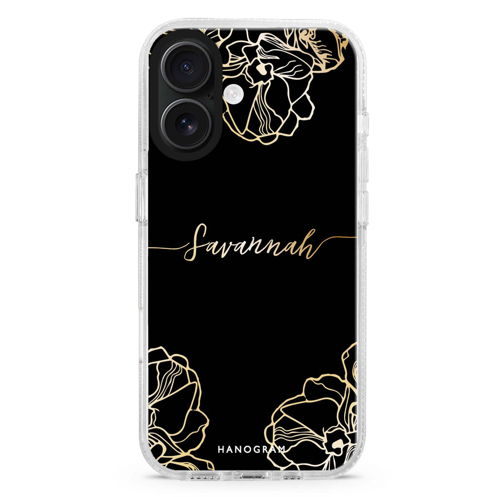 Crafts Of Floral custom name iPhone 16 and 16 Plus ultra clear case, transparent floral artwork, front product view