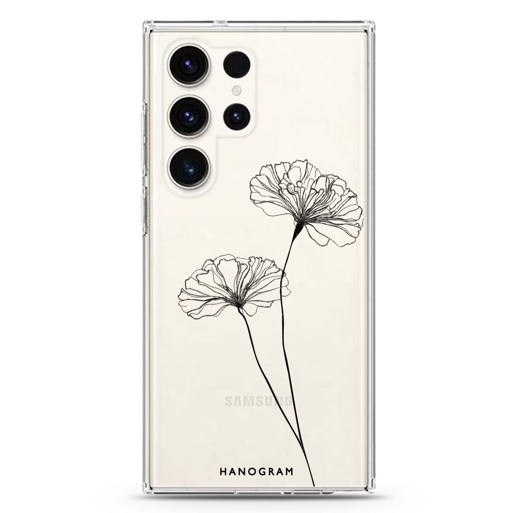 Sketch Flowers Samsung Galaxy S26/S25/S24/S23/S22 Ultra ultra clear case, transparent design, main view
