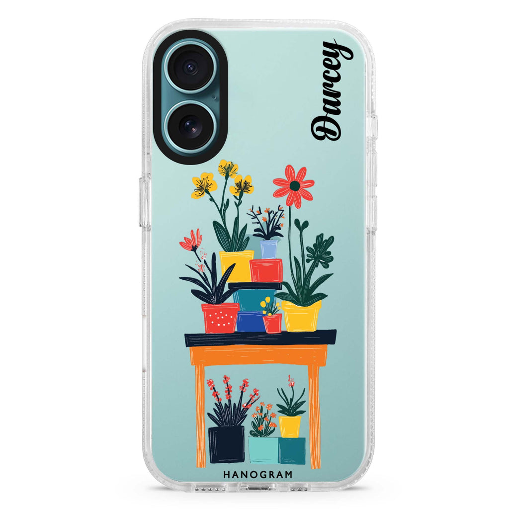 Color Stand custom name iPhone 16 and 16 Plus ultra clear case, transparent graphic artwork, front product view