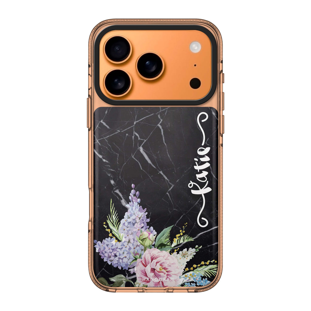Floral & Black Marble personalized name black flower floral marble iPhone 17 Pro Max ultra clear case