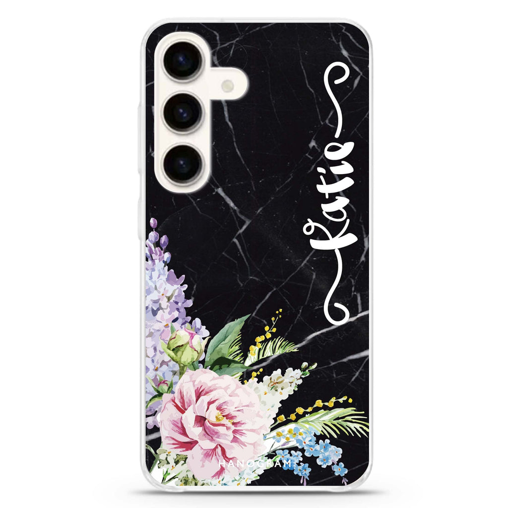 Floral & Black Marble Samsung Galaxy Ultra Clear Case
