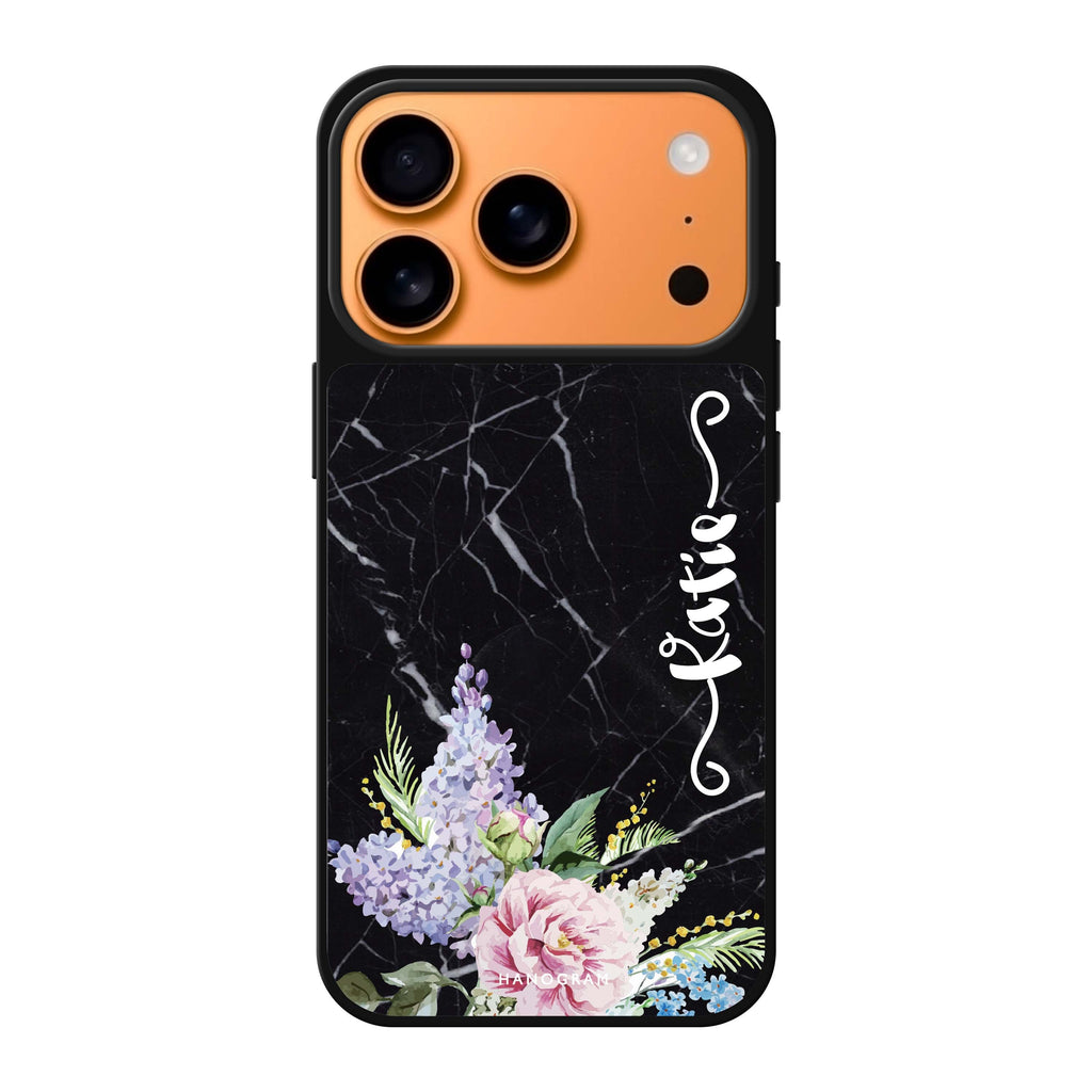 Floral & Black Marble personalized name black spring flower floral iPhone 17 Pro Max mirror case