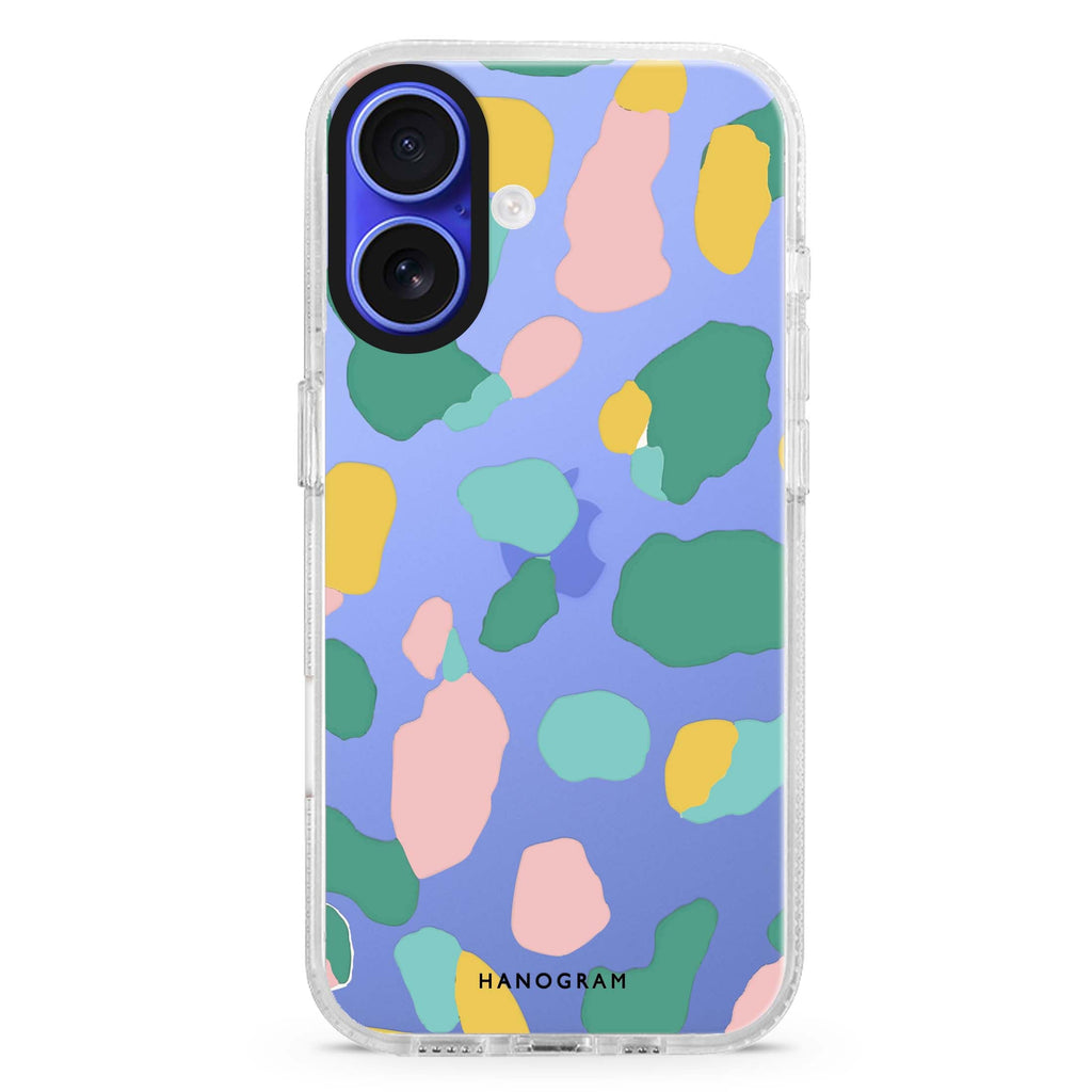 Cotton Candy Leopard iPhone 16 and 16 Plus ultra clear case, transparent animal artwork, front product view