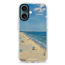 Day Off by the Sea iPhone 16 and 16 Plus ultra clear case, transparent beach artwork, front product view