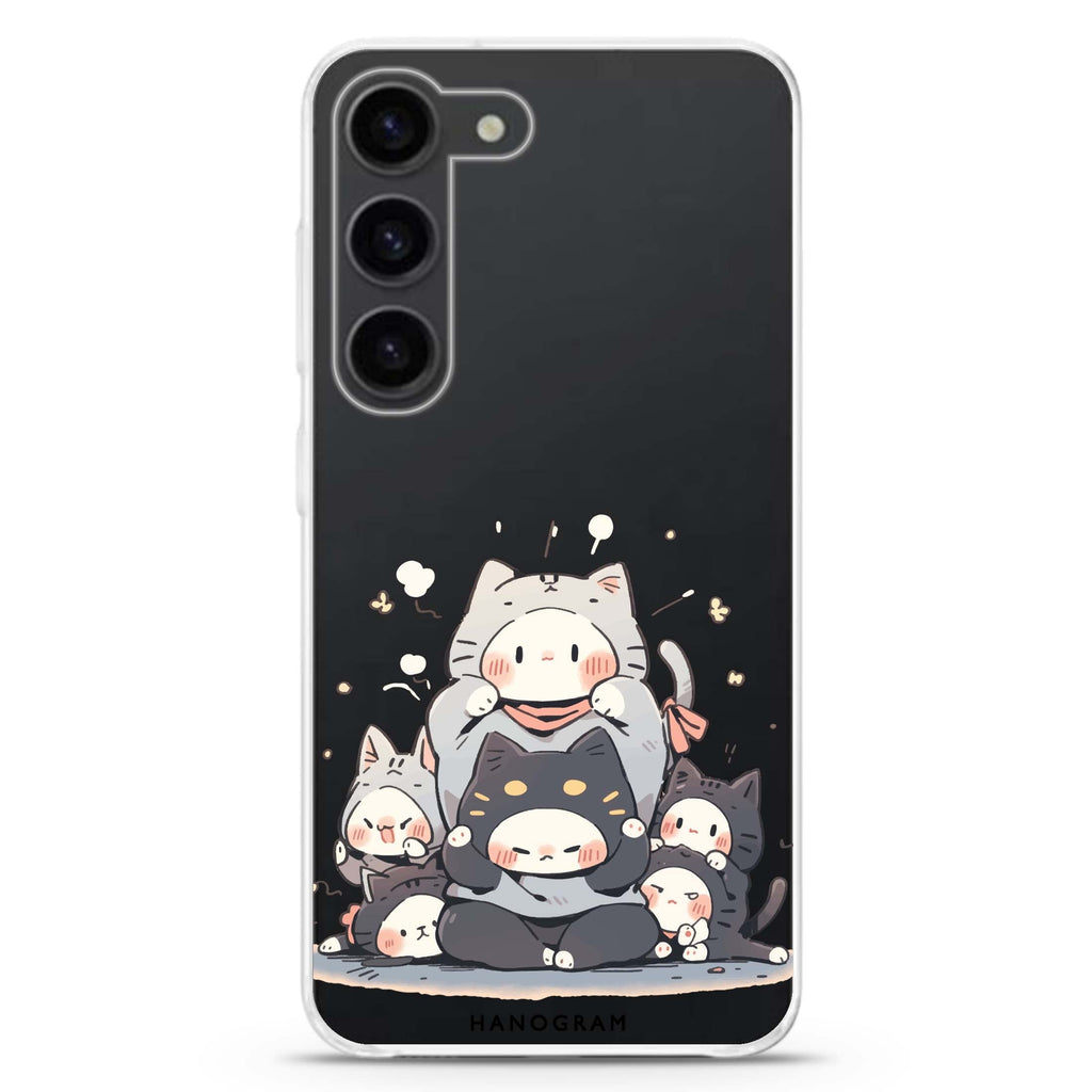Feline Asana Lesson ultra-clear case for Samsung Galaxy S23/S22, front view