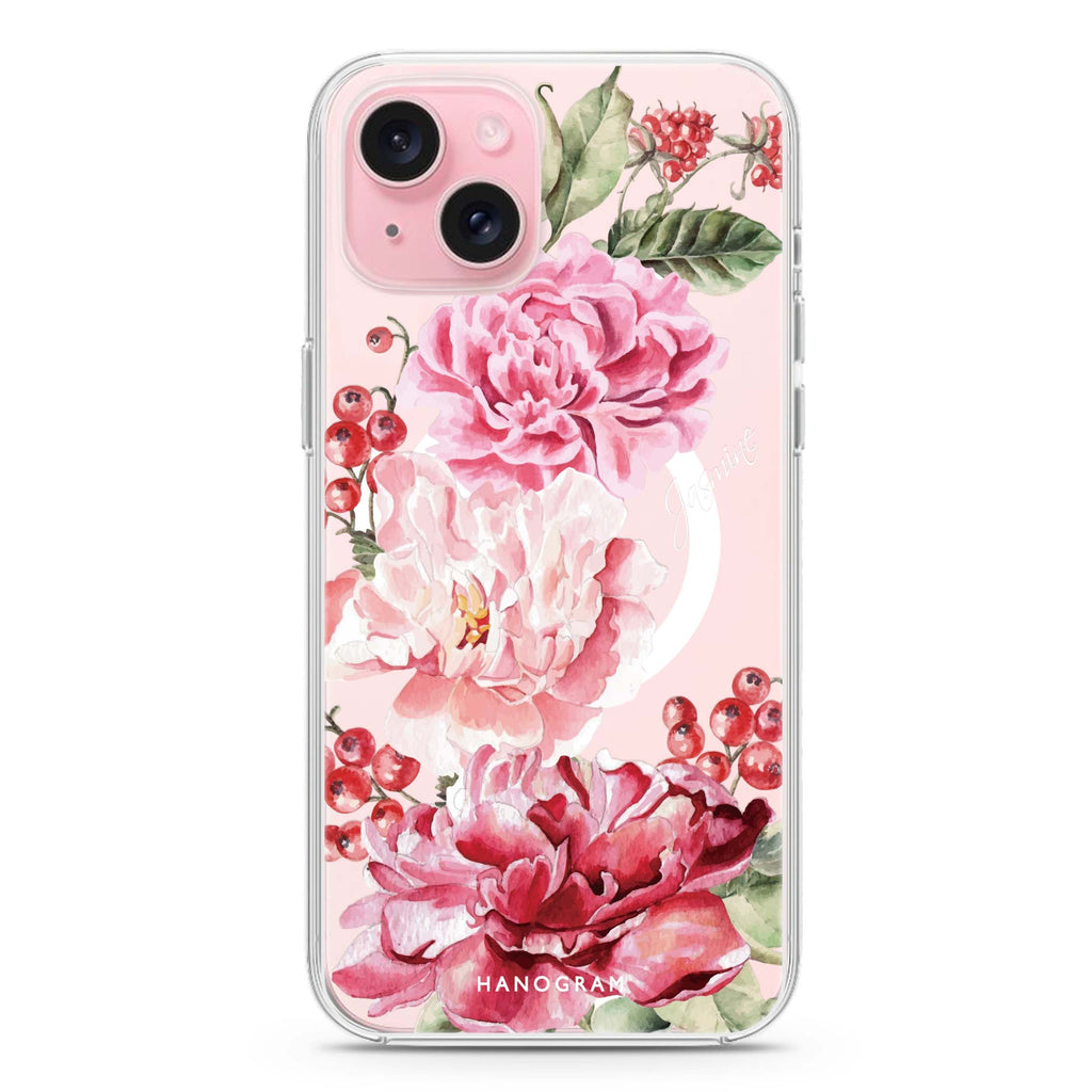 Pretty Watercolor Flowers iPhone 15 Plus MagSafe Compatible Ultra Clear Case
