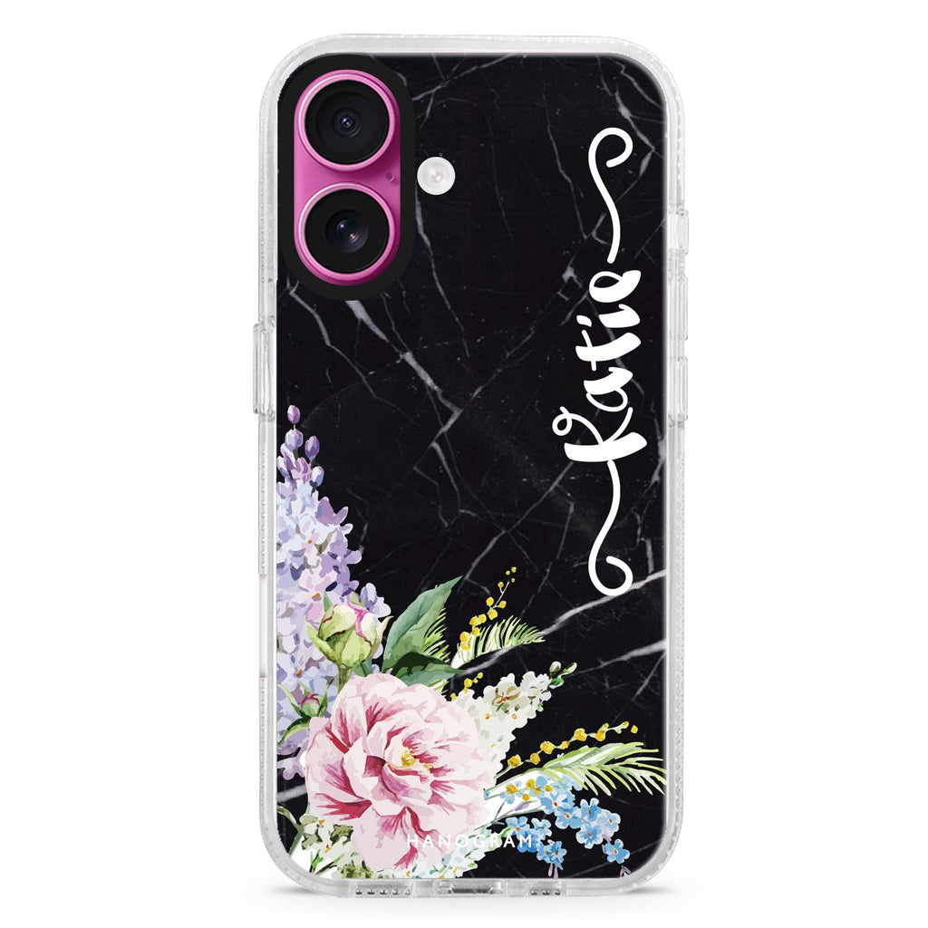 Floral & Black Marble MagSafe Compatible iPhone 16 Ultra Clear Case - Personalized and Stylish Protection