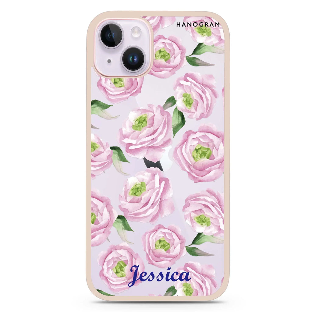 Watercolor pink floral iPhone 15 Plus Impact Guard Bumper Case