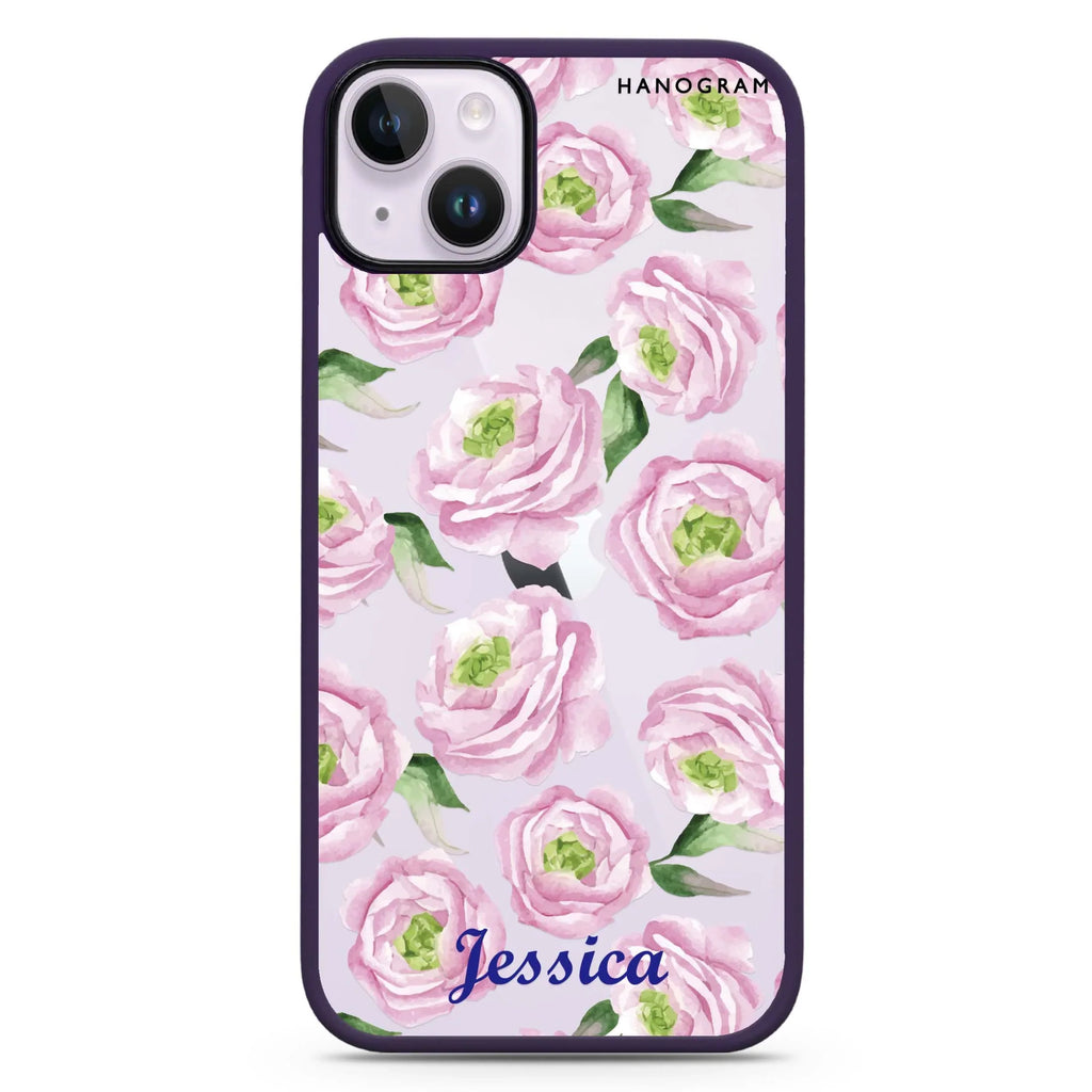 Watercolor pink floral iPhone 15 Impact Guard Bumper Case