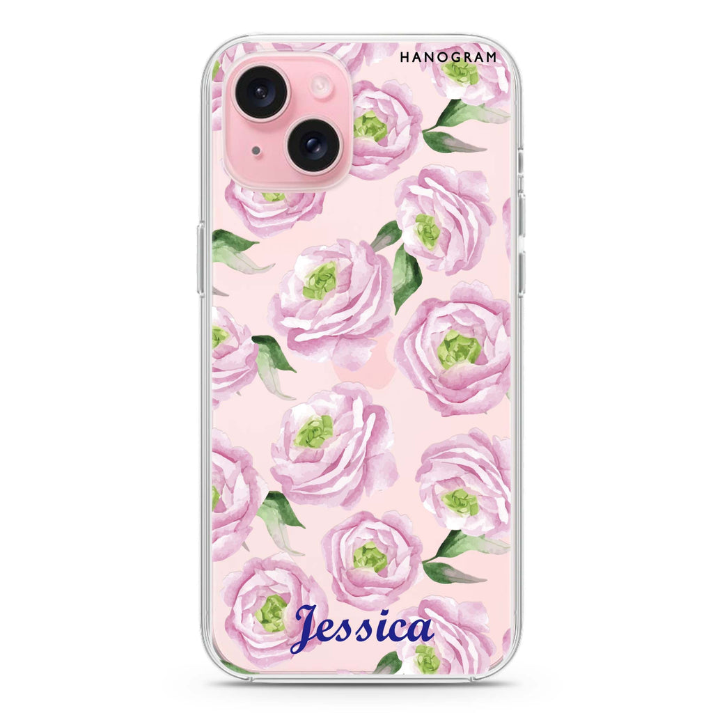 Watercolor pink floral iPhone 15 plus Ultra Clear Case