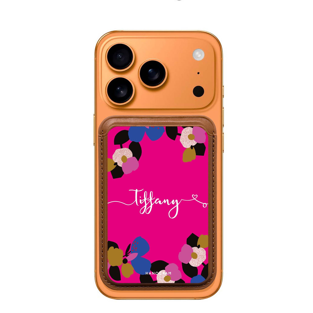 Floral POP II custom name MagSafe wallet for iPhone, personalized magnetic card holder, main view