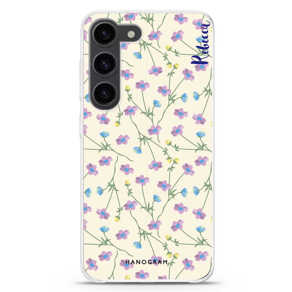 Girly floral personalized ultra-clear case for Samsung Galaxy S23/S22, front view