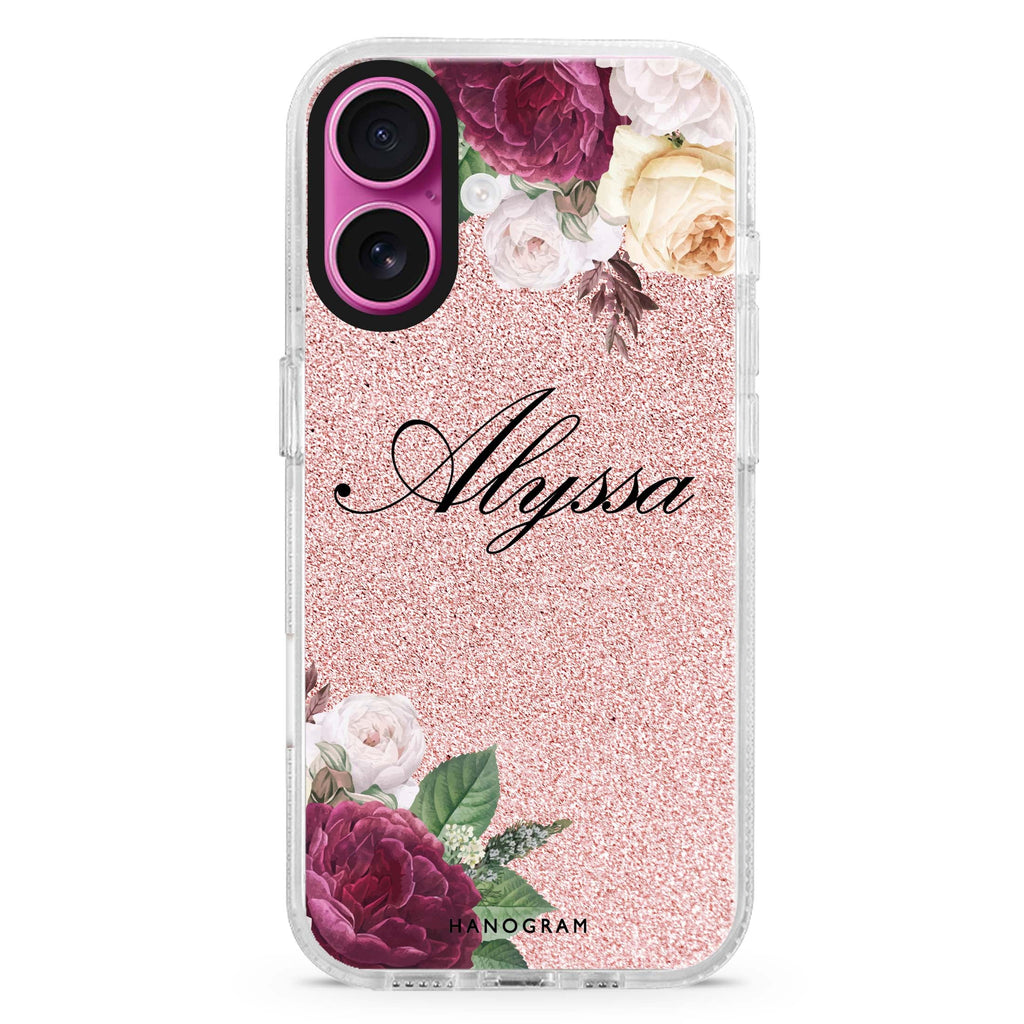 Glittering Floral MagSafe Compatible iPhone 16 Ultra Clear Case - Personalized and Stylish Protection